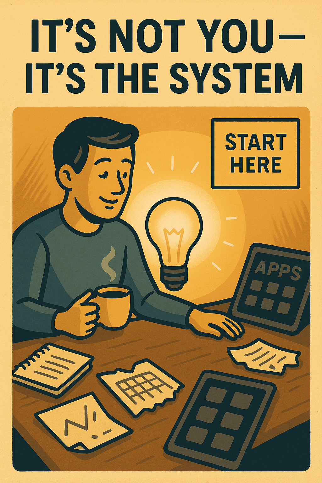 Solo creator at desk realizing a better system exists for content growth
